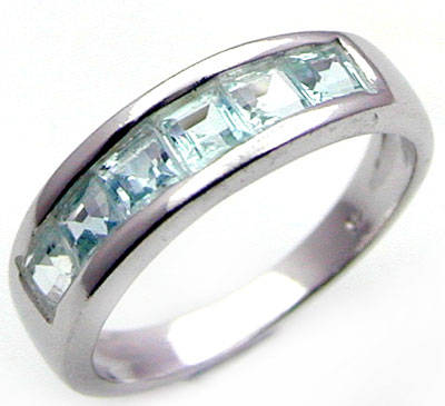 Channel setting Solid 925 Sterling Silver Genuine Blue Topaz ring